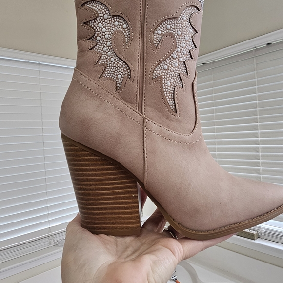 Elegant Embellished Heeled Boots in Taupe - Picture 3 of 3